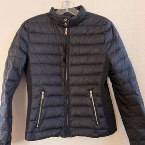 Zara black goose down puffer jacket with gold zippers
